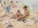 A day at the beach by Jan Zoetelief Tromp, Oil on canvas, sold Oct 2023