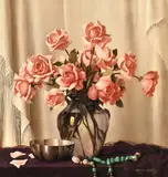 Still life of roses in a glass vase by Bruno Croatto, Oil on canvas, sold Oct 2023