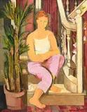 Mujer sentada en la escalera by Alfredo Roldán, Oil on canvas, sold Oct 2023