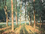 Evening light on the trees by James Hart Dyke, 2002, Oil on canvas, sold Oct 2023