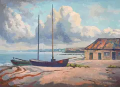 Aldeburgh (a view from slaughden quay) by Walter James Steggles, Oil on canvas, sold Oct 2023