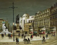 Piccadilly gardens by Arthur Delaney, Oil on board, sold Oct 2023