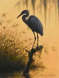 Heron in sunset by Kim Brooks, Oil on canvas, offered Oct 2023