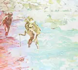 How to cross a river by Tim Braden, 2007, Acrylic and chalk on canvas, sold Oct 2023