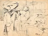 Gorbals children by John Minton, Pen, ink and blue wash, offered Oct 2023