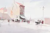 Rainy street scene, dieppe by Edward Seago, Watercolour, sold Oct 2023