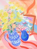 Pink flower arrangement by Nicholas Hely Hutchinson, Gouache, sold Oct 2023