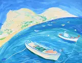 Boats in the bay, sifnos by Nicholas Hely Hutchinson, Gouache, offered Oct 2023