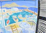 Greek harbour view by Nicholas Hely Hutchinson, Gouache, sold Oct 2023