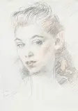 Head study of a woman by Augustus John, 1945, Pencil and coloured chalk, sold Oct 2023