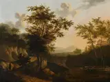 An italianate landscape with cattle watering by Frederik de Moucheron, Oil on panel, sold Oct 2023