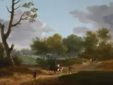 Elegant figures out riding in a landscape by Jacques Joseph Francois Swebach, Oil on panel, sold Oct 2023