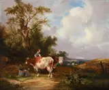 A milkmaid with her cattle by William Shayer, Oil on panel, offered Oct 2023