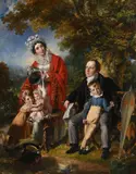 Mr e. erskine scott with his wife and children by John Linnell, Oil on canvas Indistinctly inscribed with the title, offered Oct 2023