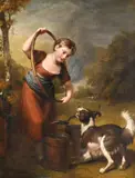 A girl with a hoop and a dog by Henry Howard, oil, sold Oct 2023