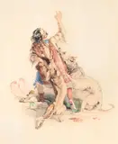 The arrest of the false herald by Edwin Henry Landseer, 1831, Pencil and watercolour, sold Oct 2023