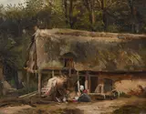 A thatched cottage in a wood by William James Müller, Oil on board, sold Oct 2023