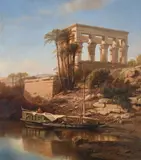 The temple of philae by Jacob Jacobs, Oil on panel, sold Oct 2023