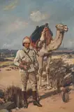 A soldier with a camel by Lowes Cato Dickinson, Oil on canvas, sold Oct 2023