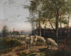 Shepherdess with her flock by Cornelius Van Leemputten, Oil on canvas, offered Oct 2023