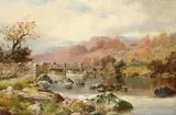 Old bridge at capel curig, n. wales by William Henry Mander, Oil on canvas, sold Oct 2023