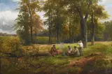 Woodcutters by George Turner Of Oldham, Oil on canvas, sold Oct 2023