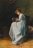 The guitar player by Carlton Alfred Smith, Oil on panel, offered Oct 2023