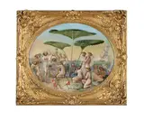 The golden age by Thomas Heatherley, Pencil and oil on linen over millboard, oval, offered Oct 2023