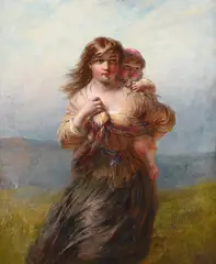 Mother and child by James John Hill, Oil on canvas, sold Oct 2023