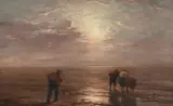 Solway fishermen crossing the sands by David Farquharson, Oil on canvas, sold Oct 2023