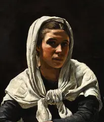Portrait of a young breton woman by Frank Bramley, Oil on canvas, sold Oct 2023