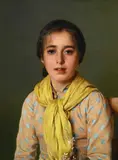 Portrait of a girl in a yellow shawl by Vittorio Matteo Corcos, Oil on canvas, sold Oct 2023