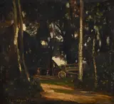 Cart in a wooded landscape by Henri Harpignies, Oil on panel, sold Oct 2023