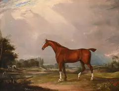 A hunter in a landscape by John Ferneley, Oil on canvas, sold Oct 2023