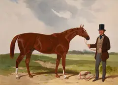 A racehorse with its owner by Harry Hall, Oil on canvas, sold Oct 2023
