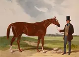A racehorse with its owner by Harry Hall, Oil on canvas, sold Oct 2023