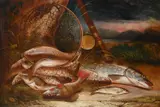 The day's catch: trout, pike, perch and roach by Henry Leonidas Rolfe, Oil on canvas, sold Oct 2023