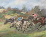 Horse racing on the dunes at zandvoort by Jeanne Faure, Oil on canvas, offered Oct 2023