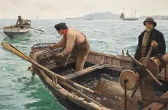 Oyster dredgers by Charles Napier Hemy, Oil on canvas, sold Oct 2023