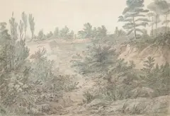 A sandpit, hampstead heath by John Webber, Pencil, pen, ink and watercolour on laid paper marked with a fleur de lys, sold Oct 2023