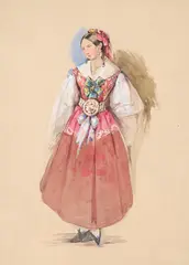 Study of a woman in the albanian costume by John Frederick Lewis, Pencil, watercolour and bodycolour, sold Oct 2023
