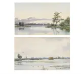 Entrance to wroxham broad by Edward Henry Fahey, Watercolour, a pair Both signed, inscribed, and dated '1886', sold Oct 2023