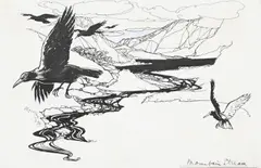 Mountain stream by Arthur Rackham, Ink and pen, heightened with white, sold Oct 2023