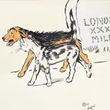Dog & cat (on a journey to london) by Cecil Charles Windsor Aldin, Ink, watercolour and crayon, sold Oct 2023