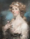 Portrait of a lady holding a rose by John Russell, Pastel, sold Oct 2023