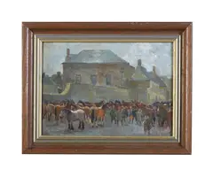 Horse fair by Charles Cundall, 1937, Oil on board, sold Oct 2023