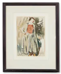 Figure in a green dress by Edna Clarke Hall, Watercolour, sold Oct 2023