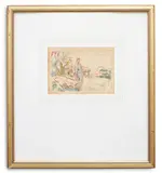 A group of landscape and figural sketches by Edna Clarke Hall, Ink and watercolour, sold Oct 2023