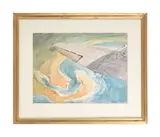 View of the shore across the wing by Rudolf Helmut Sauter, Watercolour, sold Oct 2023