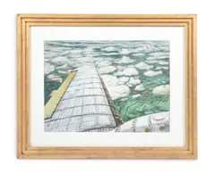 View across the wing of a raf plane by Rudolf Helmut Sauter, 1946, Watercolour, sold Oct 2023